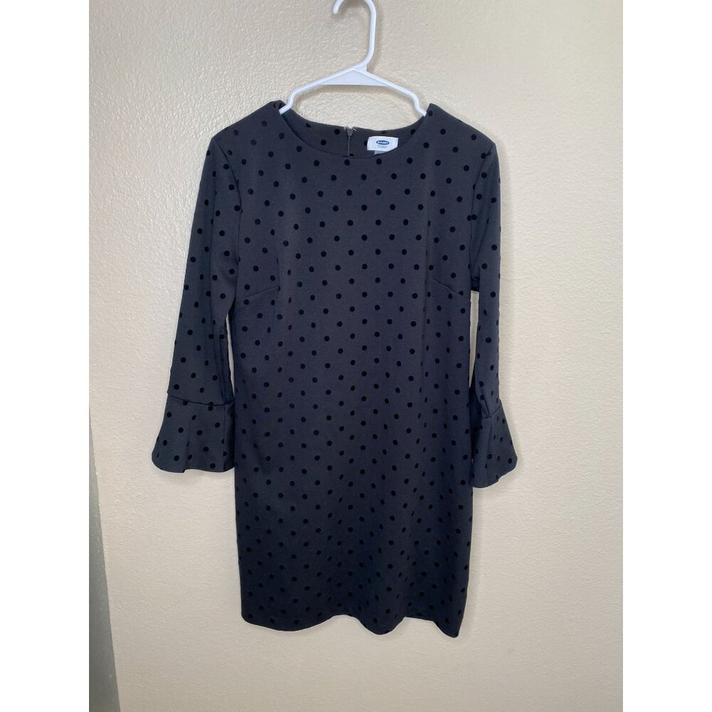 Old Navy‎ Womens Black Polka Dot Dress 3/4 Bell Sleeves M Polyester zipper